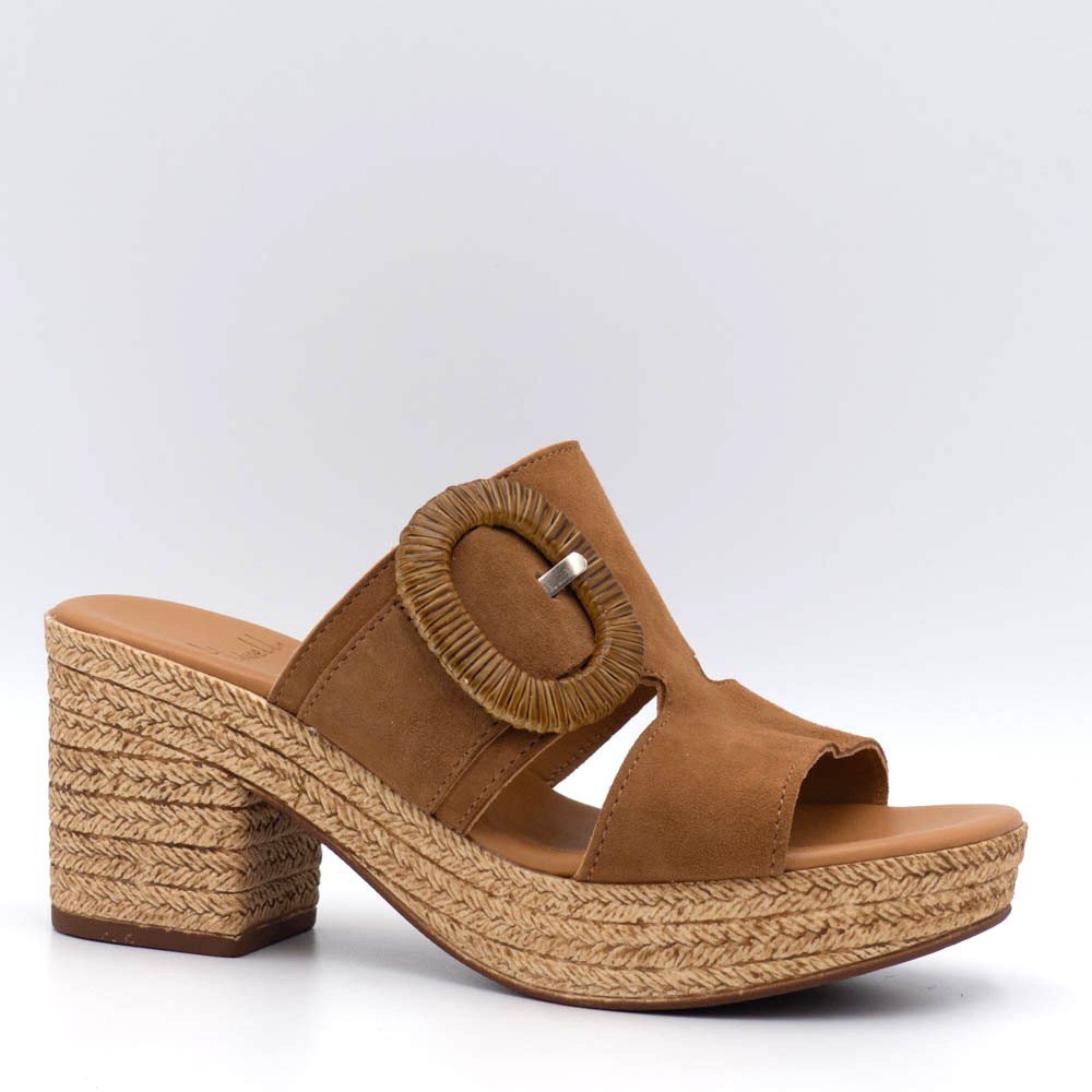 Mule à talon Aliwell Pattie en cuir velours camel