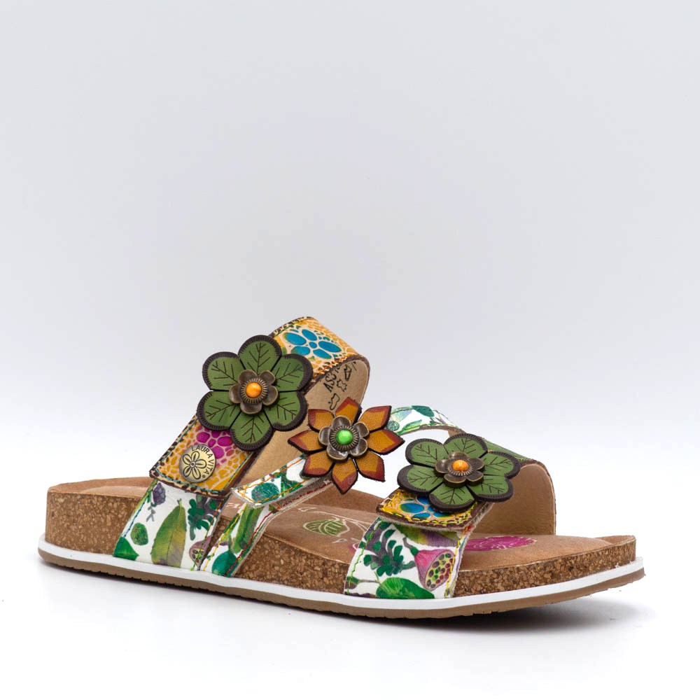 Mule Laura Vita Brcyano fleurs jaune en cuir