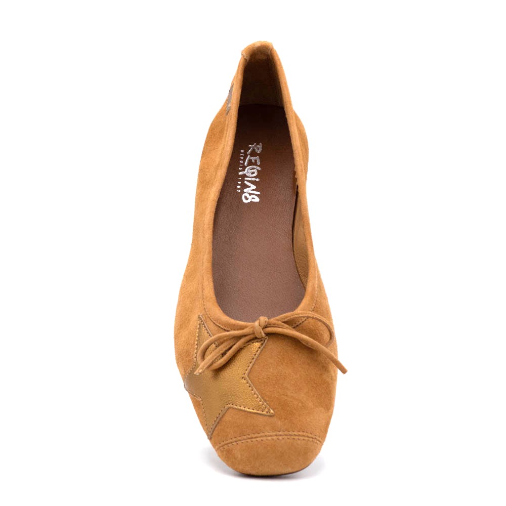 Ballerines hello Reqins peau velours camel avec étoile