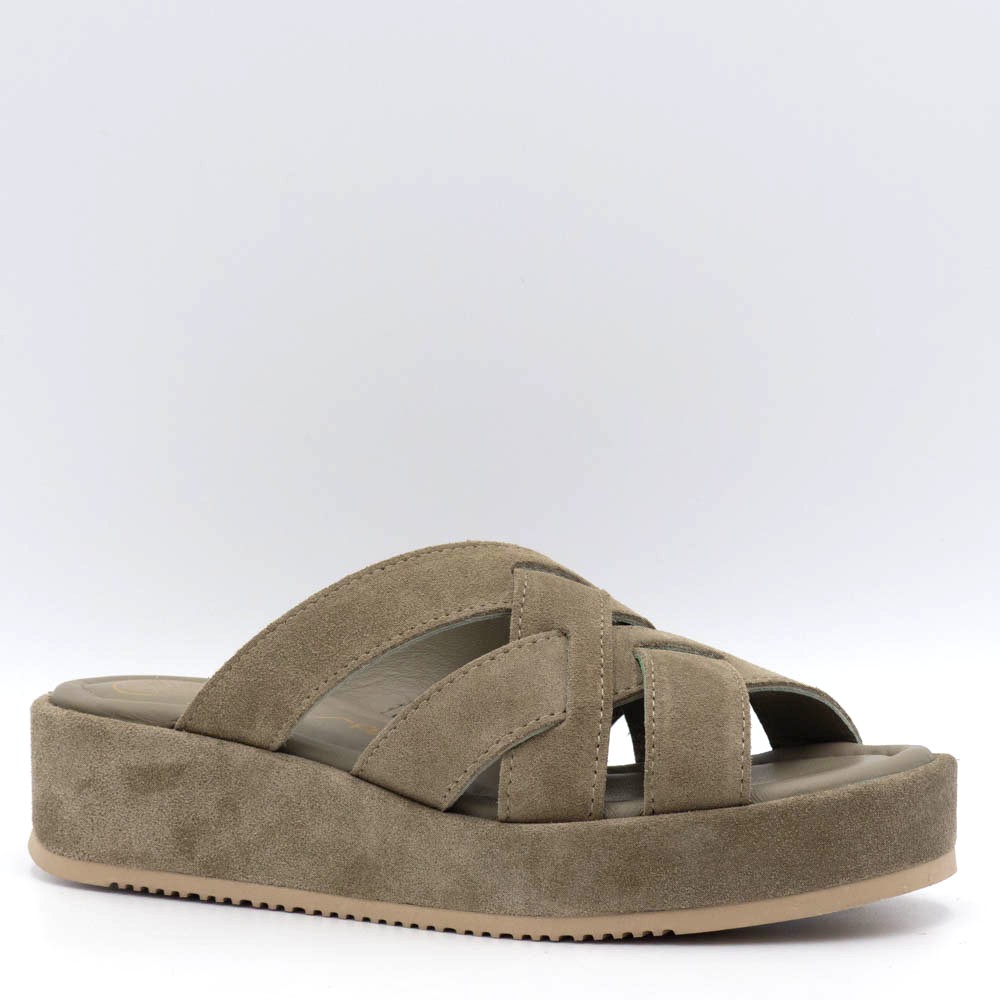 Mule en cuir velours kaki unisa katou