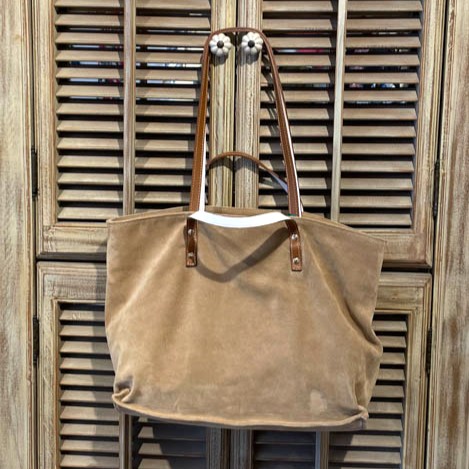 sac cabas unisa cuir velours beige